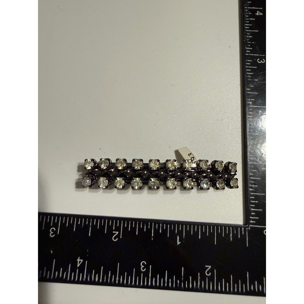 Black Gunmetal Rhinestone French Clip Barrette‎ Hair Accessory Clear Crystals